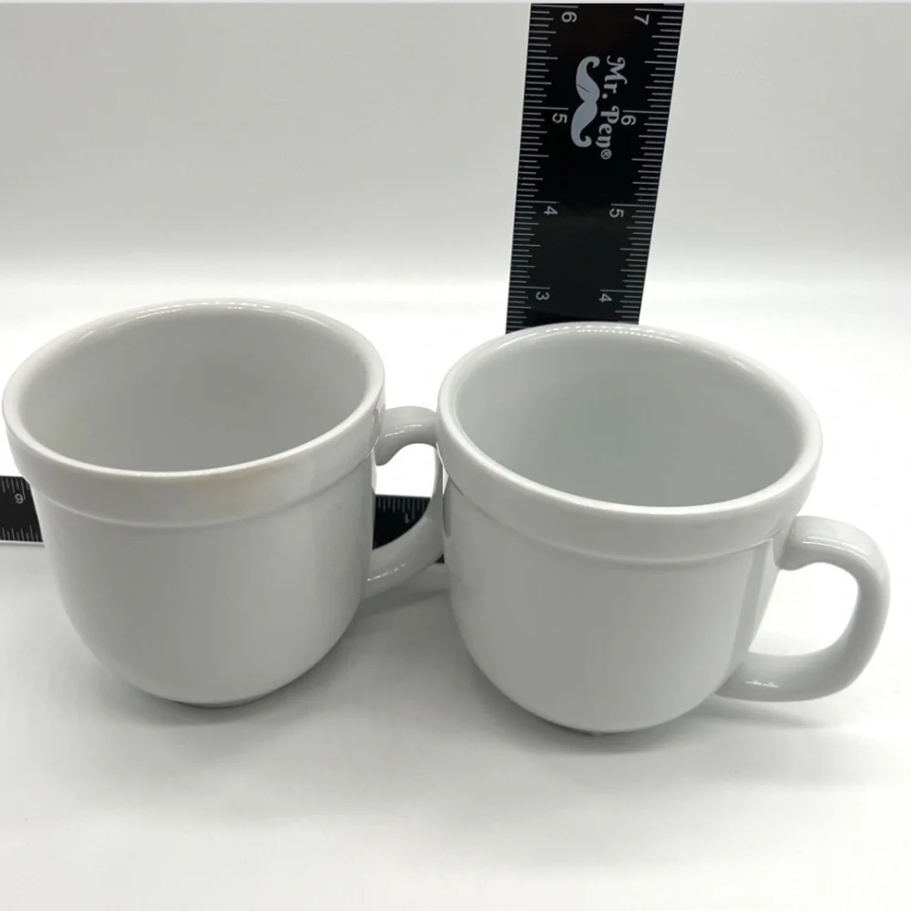 Pottery Barn Set of 2 Suppertime White Coffee Mugs Cups Wide Rim Bistro